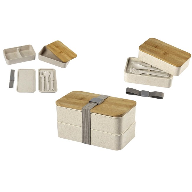 LUNCH BOX CONTENITORE PRANZO 2 SCOMPARTI E POSATE